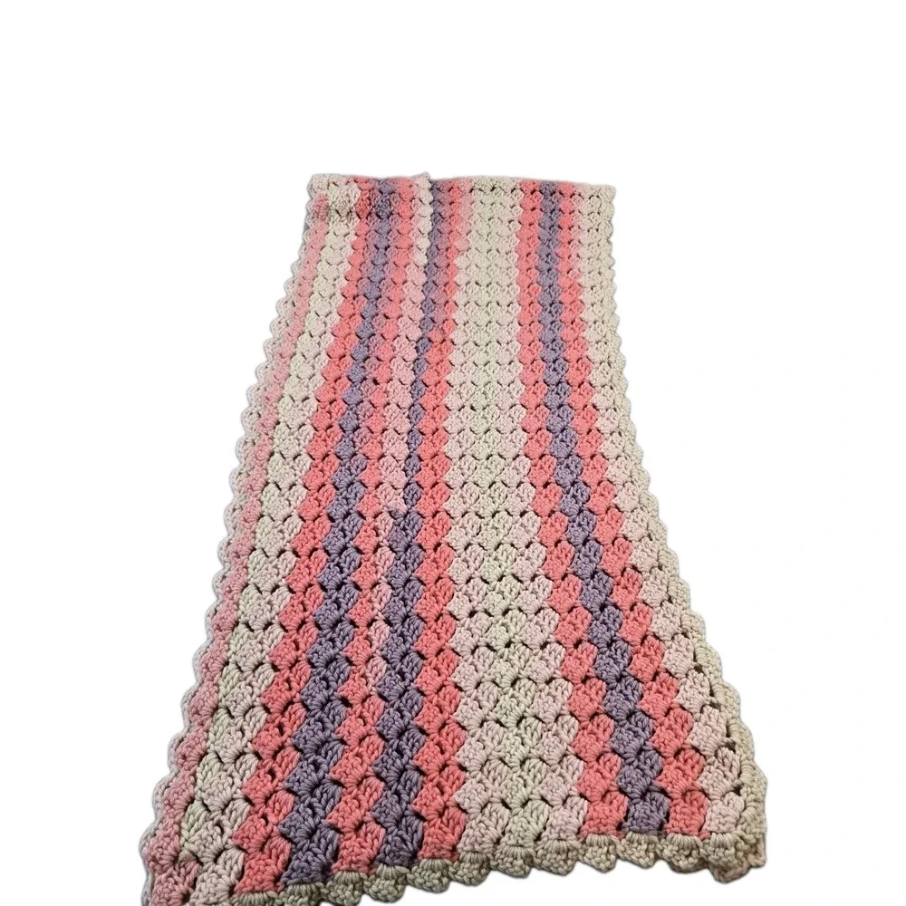 Long Handmade Crocheted Striped Design Shawl Lap Blanket Rectangular 18